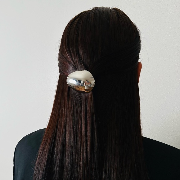 New Design Geometric Glossy Silver Color Metal Hairwear - Picture 3 of 5